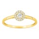 Anel em ouro amarelo 9K com diamantes criados 0,15 ct e centro redondo 0,10 ct em halo