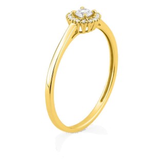 Anillo de oro amarillo 9K con diamantes creados 0,15 ct y centro redondo 0,10 ct en halo