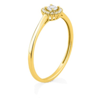 Anillo de oro amarillo 9K con diamantes creados 0,15 ct y centro redondo 0,10 ct en halo