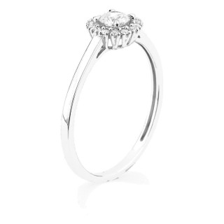 Anillo de oro blanco 9K con diamantes creados 0,28 ct y centro redondo 0,20 ct en halo
