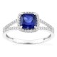 Anillo de oro blanco 9K con zafiro creado talla cojín y diamantes creados 0,24 ct