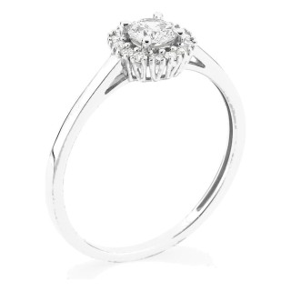 Anillo de oro blanco 9K con diamantes creados 0,35 ct y centro redondo 0,25 ct en halo