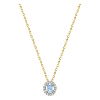 Collar de cadena forzada chapada en oro con circonita azul y circonitas blancas