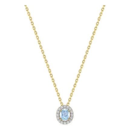 Collar de cadena forzada chapada en oro con circonita azul y circonitas blancas