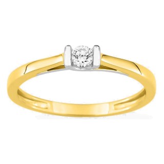 Anillo solitario bicolor de oro amarillo 9K y rodio con diamante creado 0,10 ct