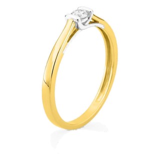 Anel solitário bicolor em ouro amarelo 9K e ródio com diamante criado 0,10 ct