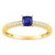 Anel em ouro amarelo 9K com safira criada lapidação almofada e diamantes criados 0,08 ct