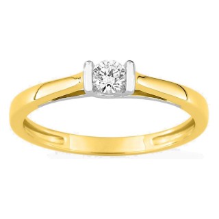 Anillo solitario bicolor de oro amarillo 9K y rodio con diamante creado 0,15 ct