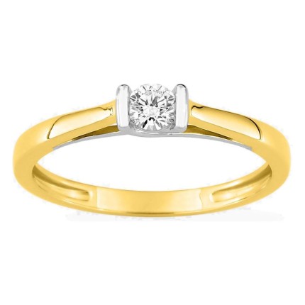 Anel solitário bicolor em ouro amarelo 9K e ródio com diamante criado 0,15 ct
