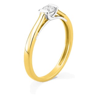 Anillo solitario bicolor de oro amarillo 9K y rodio con diamante creado 0,15 ct