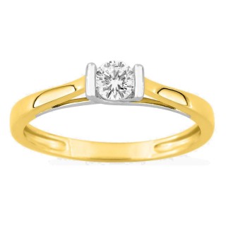 Anillo solitario bicolor de oro amarillo 9K y rodio con diamante creado 0,20 ct