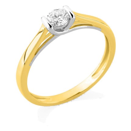 Anillo solitario bicolor de oro amarillo 9K y rodio con diamante creado 0,20 ct