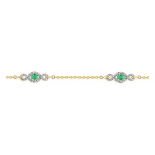 Pulseira banhada a ouro com motivo entrelaçado, ródio e zircónias brancas e verdes