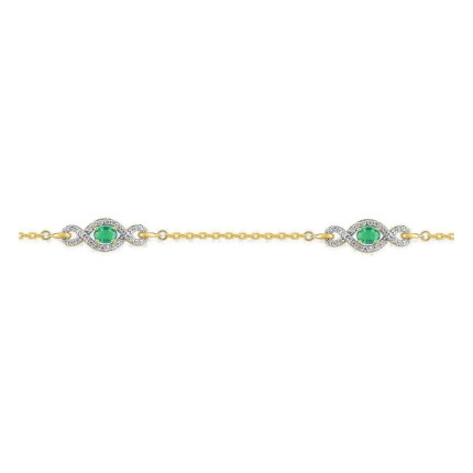 Pulsera chapada en oro con motivo entrelazado, rodio y circonitas blancas y verdes