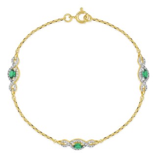 Pulsera chapada en oro con motivo entrelazado, rodio y circonitas blancas y verdes