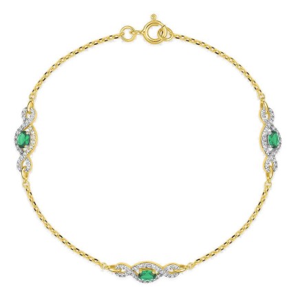 Pulsera chapada en oro con motivo entrelazado, rodio y circonitas blancas y verdes