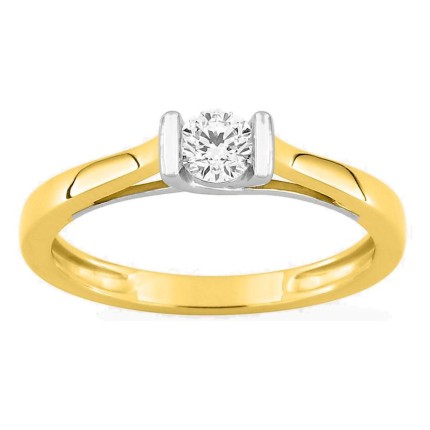 Anillo solitario bicolor de oro amarillo 9K y rodio con diamante creado 0,25 ct