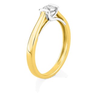 Anel solitário bicolor em ouro amarelo 9K e ródio com diamante criado 0,25 ct