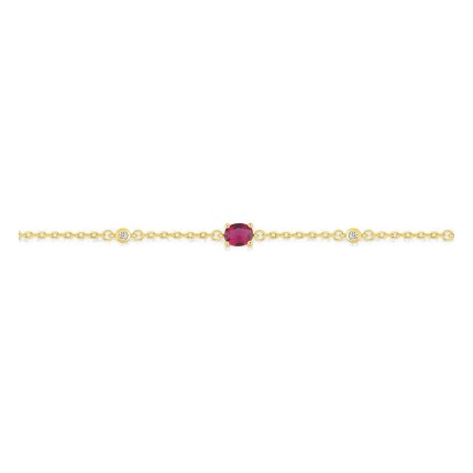 Pulsera chapada en oro con circonitas rojas en garras y circonitas blancas en engaste cerrado