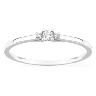 Anillo solitario de oro blanco 9K con diamante acompañado 0,06 ct