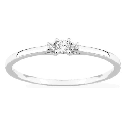 Anillo solitario de oro blanco 9K con diamante acompañado 0,06 ct