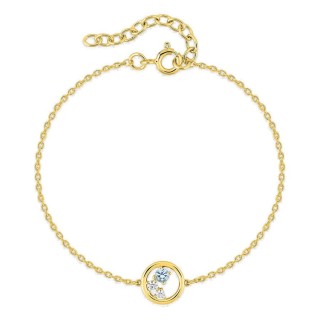 Pulsera chapada en oro con circonitas azul cielo y blancas en halo