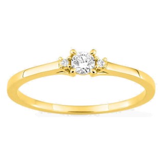 Anel solitário em ouro amarelo 9K com diamante acompanhado 0,11 ct