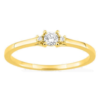 Anel solitário em ouro amarelo 9K com diamante acompanhado 0,11 ct