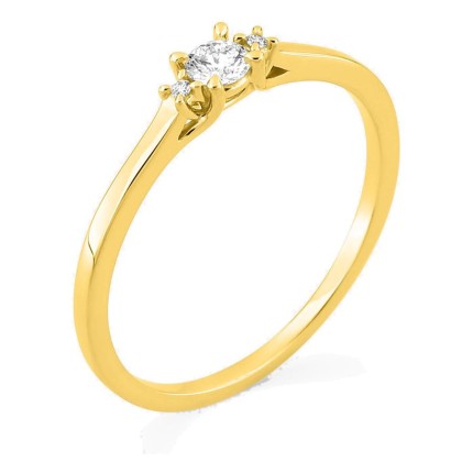 Anel solitário em ouro amarelo 9K com diamante acompanhado 0,11 ct