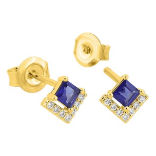 Pendientes de botón chapados en oro con circonita azul marino talla princesa