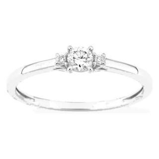 Anillo solitario de oro blanco 9K con diamante acompañado 0,16 ct