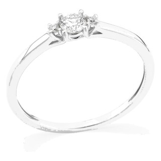 Anillo solitario de oro blanco 9K con diamante acompañado 0,16 ct