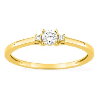 Anillo solitario de oro amarillo 9K con diamante acompañado 0,16 ct