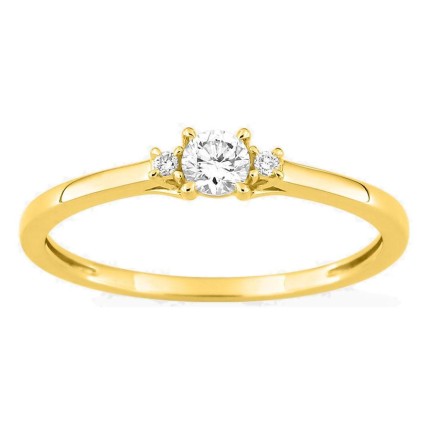 Anel solitário em ouro amarelo 9K com diamante acompanhado 0,16 ct