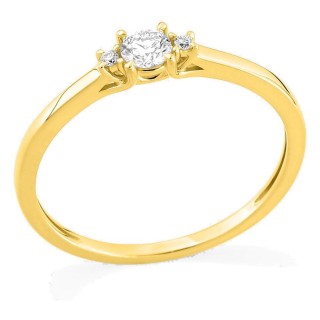 Anillo solitario de oro amarillo 9K con diamante acompañado 0,16 ct