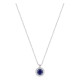Collar de oro blanco 9K con zafiro creado redondo y diamantes creados 0,13 ct