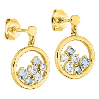 Brincos pendentes banhados a ouro com 6 zircónias redondas azuis e brancas