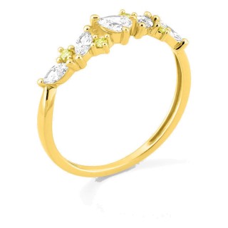 Anillo de oro amarillo 9K con diamantes creados blancos y amarillos 0,46 ct