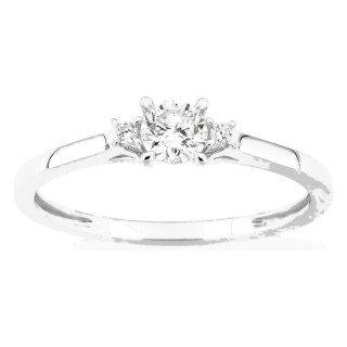 Anel solitário em ouro branco 9K com diamante acompanhado 0,27 ct