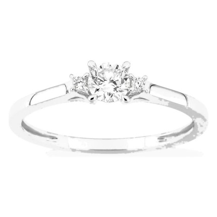 Anel solitário em ouro branco 9K com diamante acompanhado 0,27 ct