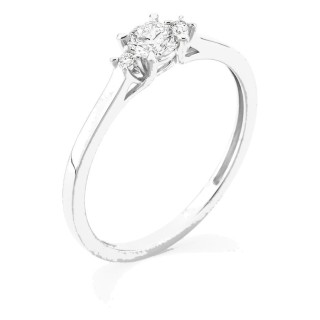 Anillo solitario de oro blanco 9K con diamante acompañado 0,27 ct