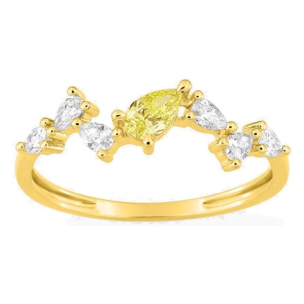 Anillo de oro amarillo 9K con diamantes creados blancos y amarillos 0,46 ct