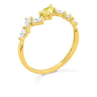 Anillo de oro amarillo 9K con diamantes creados blancos y amarillos 0,46 ct