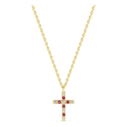 Pendente cruz banhado a ouro com zircónias de cor