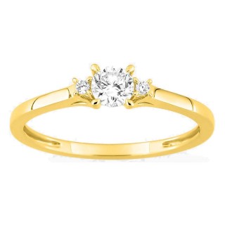 Anillo solitario de oro amarillo 9K con diamante acompañado 0,27 ct