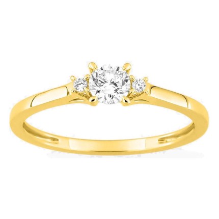 Anel solitário em ouro amarelo 9K com diamante acompanhado 0,27 ct