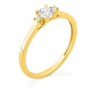 Anillo solitario de oro amarillo 9K con diamante acompañado 0,27 ct