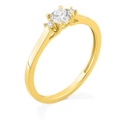 Anillo solitario de oro amarillo 9K con diamante acompañado 0,27 ct