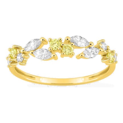 Anillo de oro amarillo 9K con diamantes creados blancos y amarillos 0,46 ct