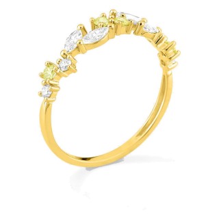 Anillo de oro amarillo 9K con diamantes creados blancos y amarillos 0,46 ct